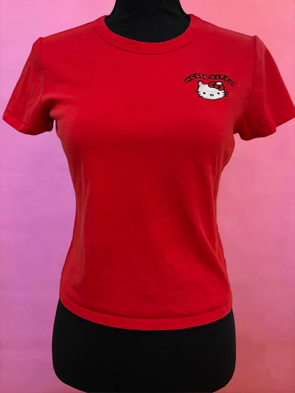 Sanrio Hello Kitty Red Embroidered Short Sleeve Cotton Baby Tee Shirt - Medium